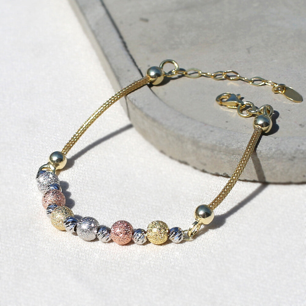 Clotho 925 Ayar Gümüş, Hasır Zincir, Dorika, Sim Top 3 Renkli Bileklik